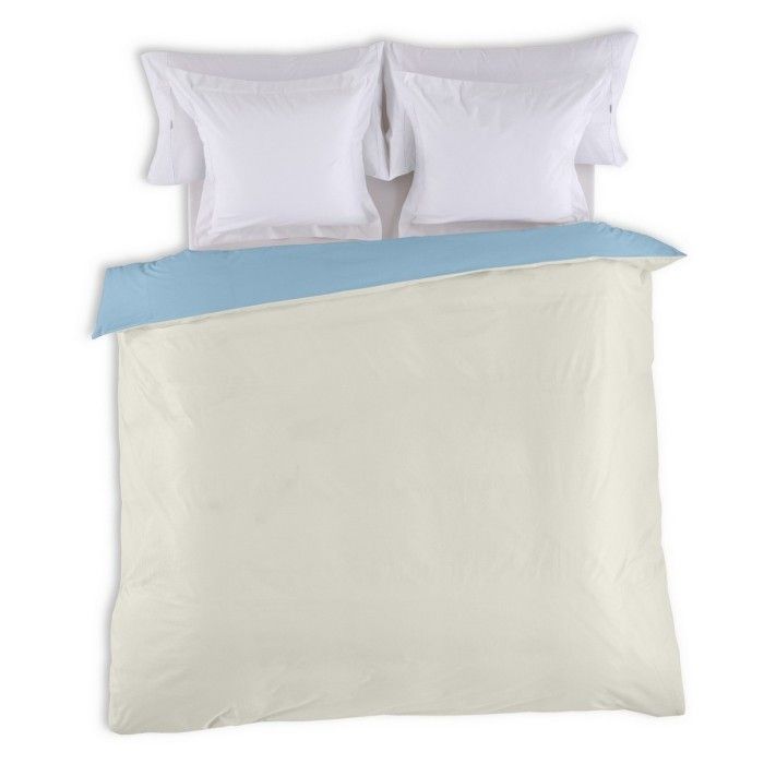 Funda nórdica reversible algodón crema-azul celeste vista cenital anverso