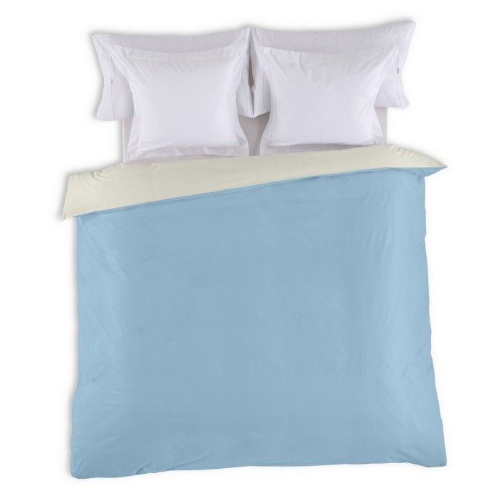 Funda nórdica reversible algodón crema-azul celeste vista cenital reverso