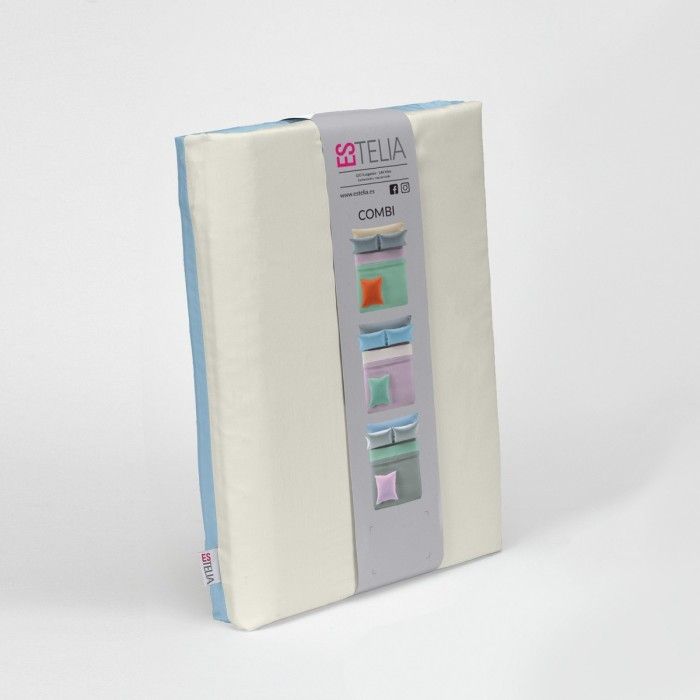 Funda nórdica reversible algodón crema-azul celeste presentación en bolsa de tela