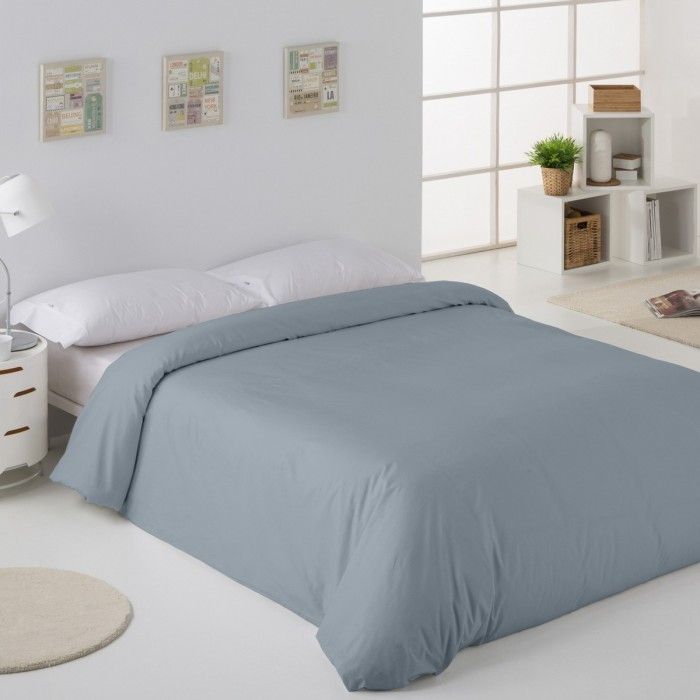 Funda nórdica lisa algodón acero escena de cama
