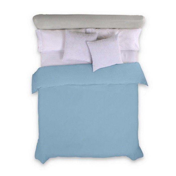 Funda nórdica lisa algodón azul celeste vista cenital