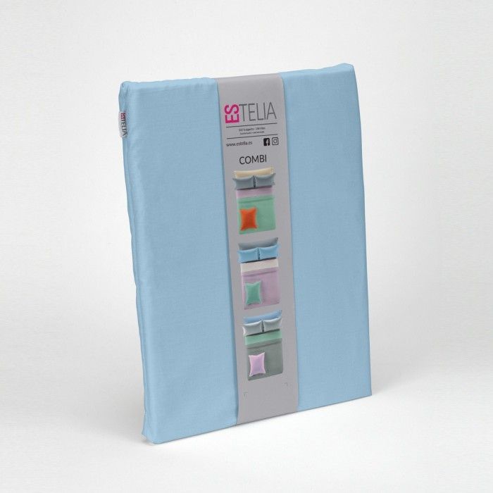 Funda nórdica lisa algodón azul celeste presentación en bolsa de tela