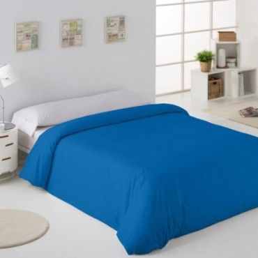 Funda nórdica lisa algodón azulón escena de cama