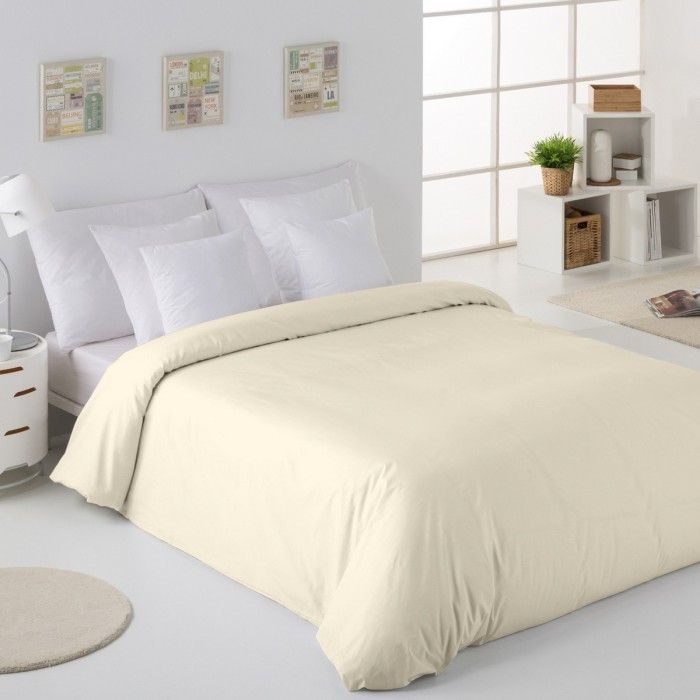Funda nórdica lisa algodón crema escena de cama