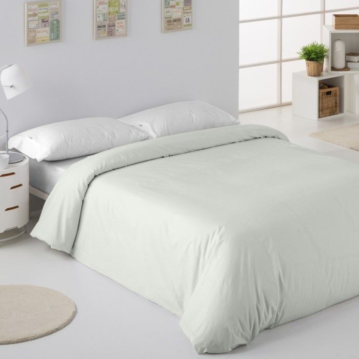 Funda nórdica lisa percal hueso escena de cama