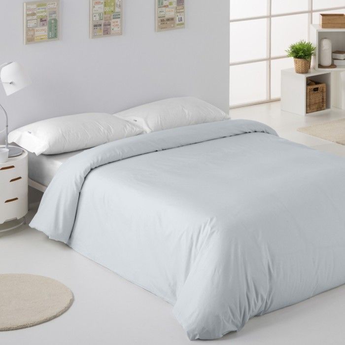 Funda nórdica lisa percal perla escena de cama