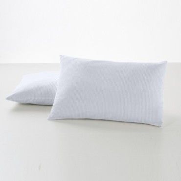 Funda de almohada satén listado blanco cierre en tapa y solapa