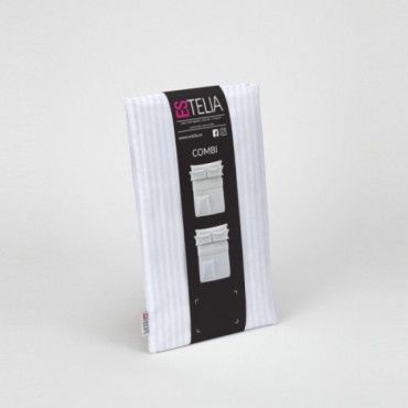 Funda de almohada satén listado blanco presentación en bolsa de tela