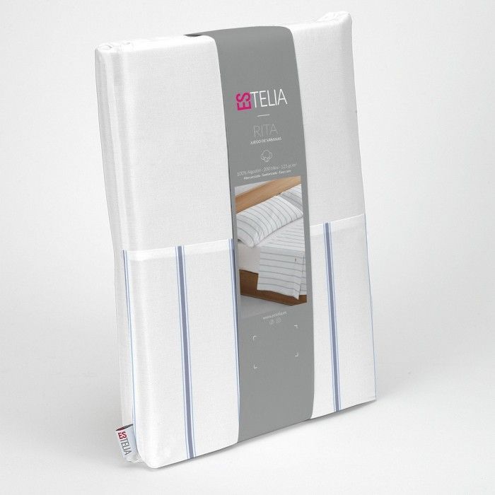 Juego sábanas Rita 200 hilos azul presentación en bolsa de tela