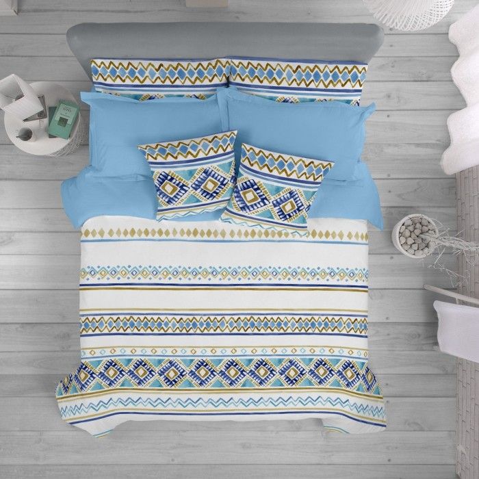 Funda nórdica algodón Vinia azul vista cenital