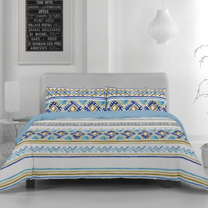 Funda nórdica algodón Vinia azul vista frontal