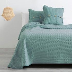 Colcha de algodón Banús aqua escena de cama