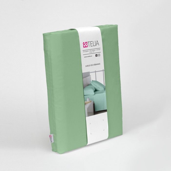 Juego de sábanas liso color albahaca, presentación en bolsa de tela