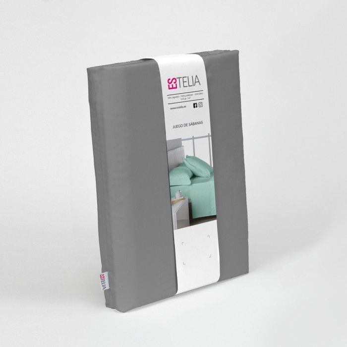 Juego de sábanas liso color titanio, presentación en bolsa de tela