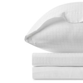 Juego de sábanas satén Atia blanco detalle del dibujo