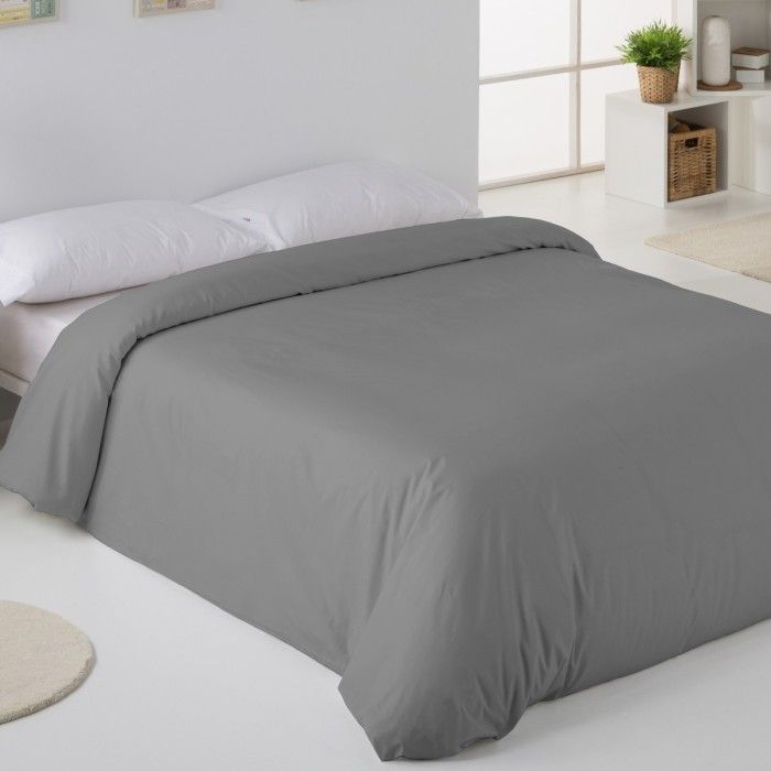 Funda nórdica lisa algodón poliéster titanio escena de cama