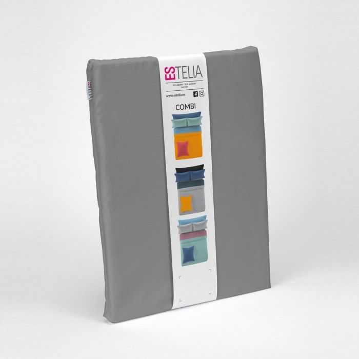 Funda nórdica lisa algodón poliéster titanio presentación en bolsa de tela reutilizable