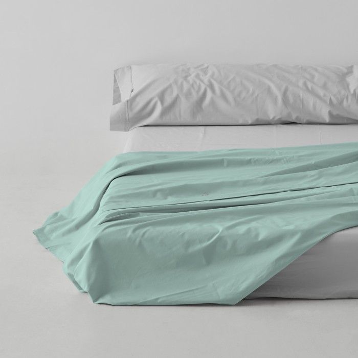 Sábana encimera algodón poliéster aqua escena de cama