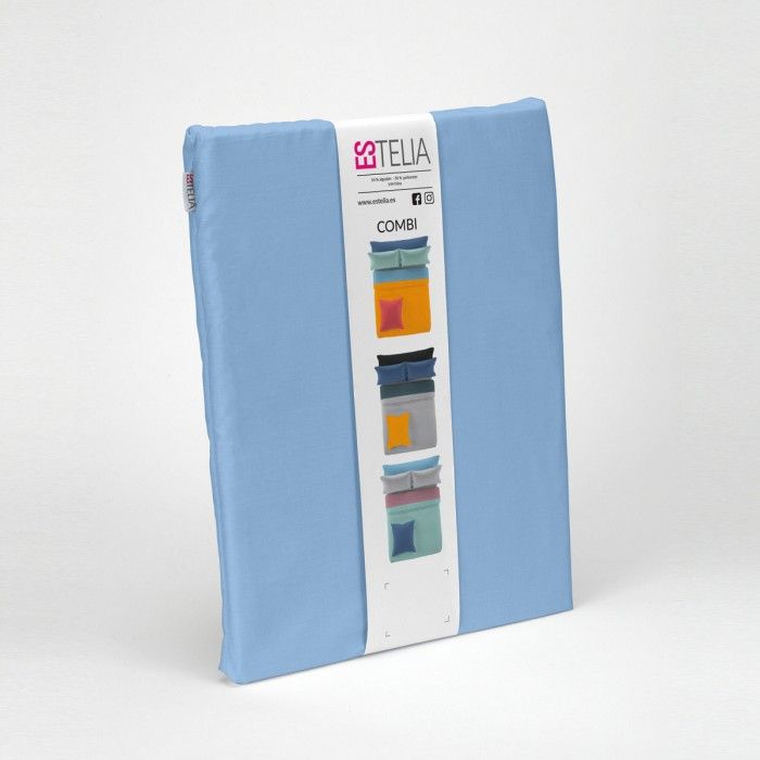 Sábana encimera algodón poliéster azul claro presentación en bolsa de tela