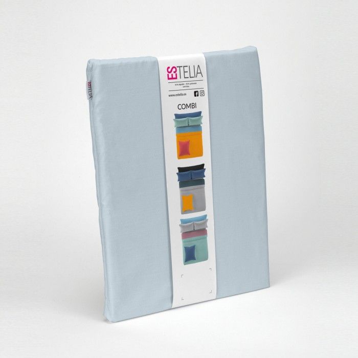 Sábana encimera algodón poliéster azul celeste presentación en bolsa de tela