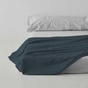 Sábana encimera algodón poliéster gris escena de cama