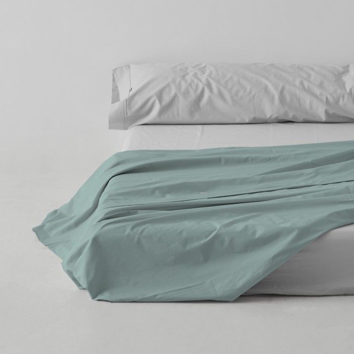 Sábana encimera algodón aqua escena de cama