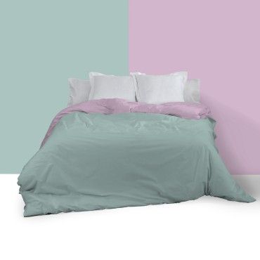 Funda nórdica reversible algodón aqua-malva vista frontal anverso