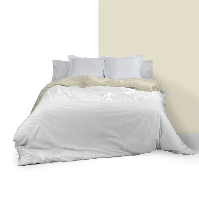 Funda nórdica reversible algodón blanco-piedra vista frontal anverso