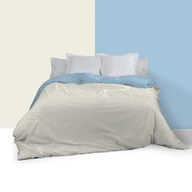 Funda nórdica reversible algodón crema-azul celeste vista frontal anverso