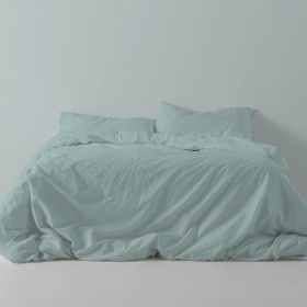 Funda nórdica lisa algodón aqua escena de cama