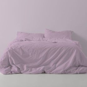 Funda nórdica lisa algodón malva escena de cama