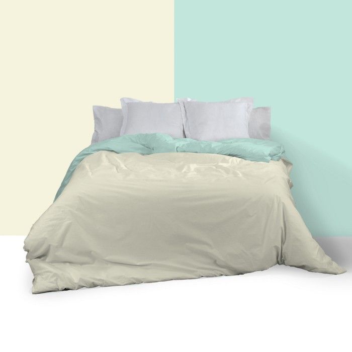 Funda nórdica reversible aqua-crema escena de cama reverso
