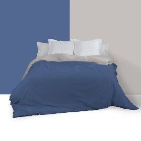 Funda nórdica reversible azulón-plomo escena de cama anverso