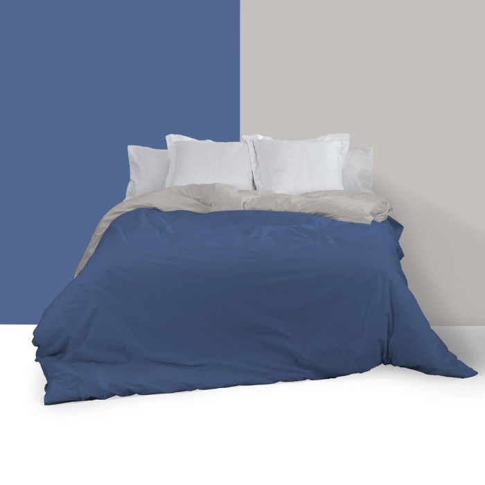 Funda nórdica reversible azulón-plomo escena de cama anverso