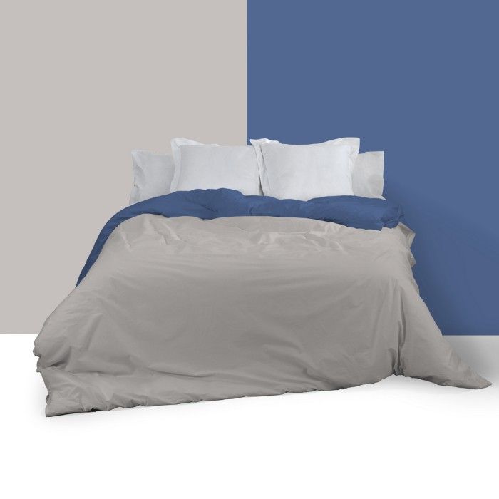 Funda nórdica reversible azulón-plomo escena de cama reverso