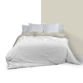 Funda nórdica reversible blanco-piedra escena de cama anverso