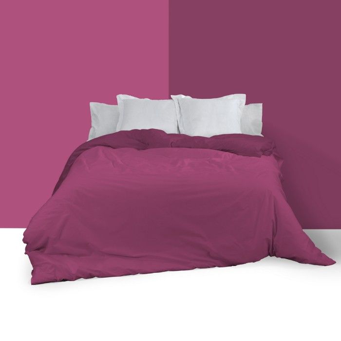 Funda nórdica reversible morado-fucsia escena de cama reverso