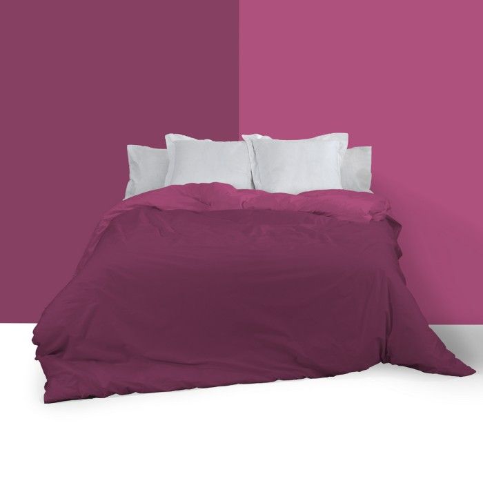 Funda nórdica reversible morado-fucsia escena de cama anverso
