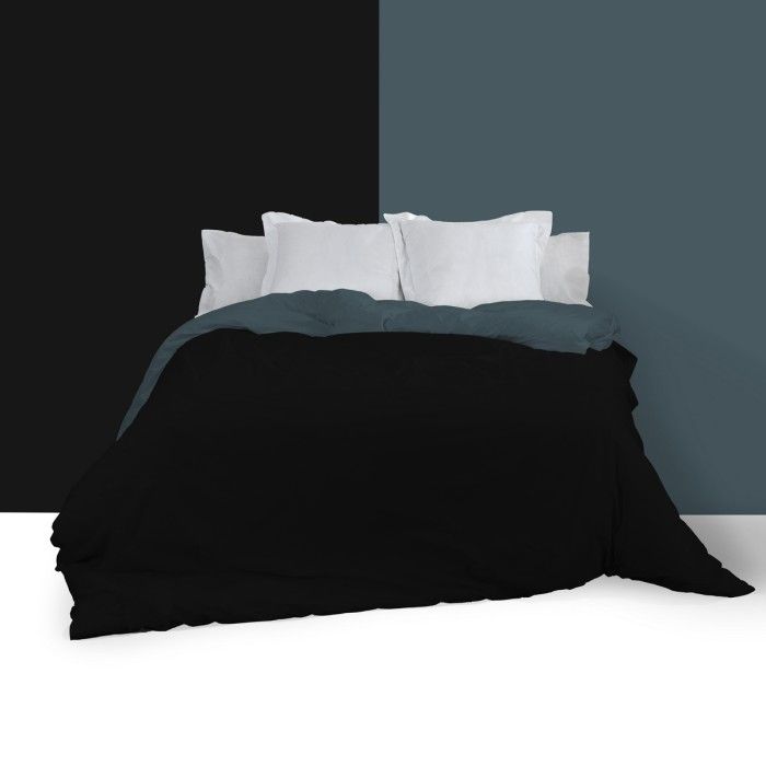 Funda nórdica reversible negro-gris escena de cama anverso
