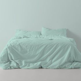 Funda nórdica lisa algodón poliéster aqua vista frontal
