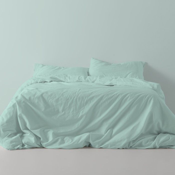 Funda nórdica lisa algodón poliéster aqua vista frontal