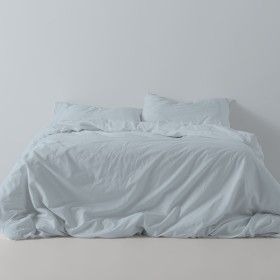 Funda nórdica lisa algodón poliéster azul celeste vista frontal