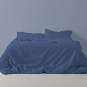 Funda nórdica lisa algodón poliéster azulón vista frontal