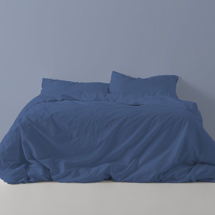 Funda nórdica lisa algodón poliéster azulón vista frontal