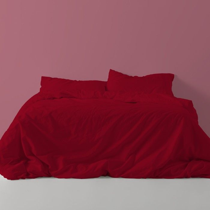 Funda nórdica lisa algodón poliéster burdeos vista frontal