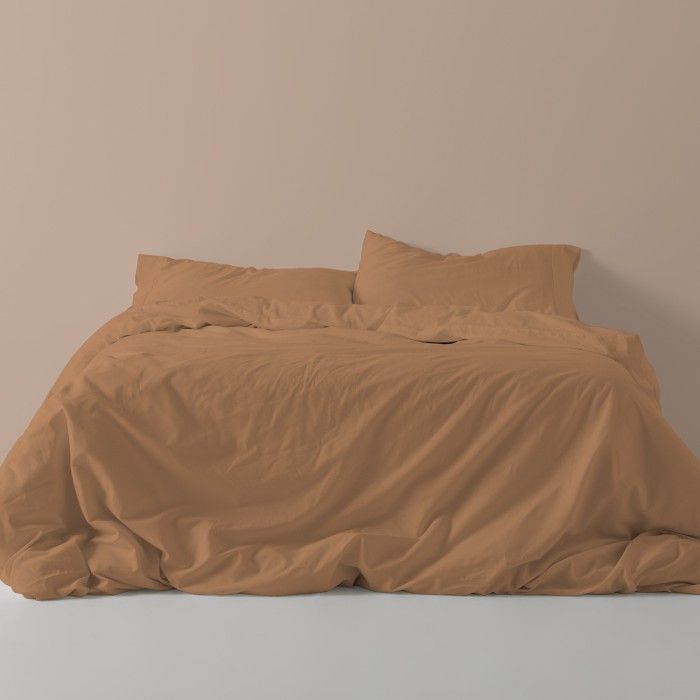 Funda nórdica lisa algodón poliéster marrón vista frontal