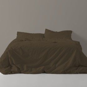 Funda nórdica lisa algodón poliéster musgo vista frontal