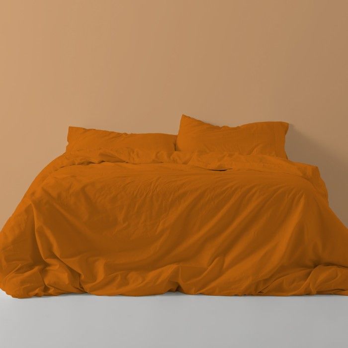 Funda nórdica lisa algodón poliéster ocre vista frontal