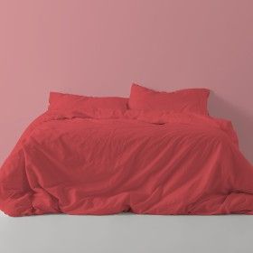 Funda nórdica lisa algodón poliéster rojo vista frontal