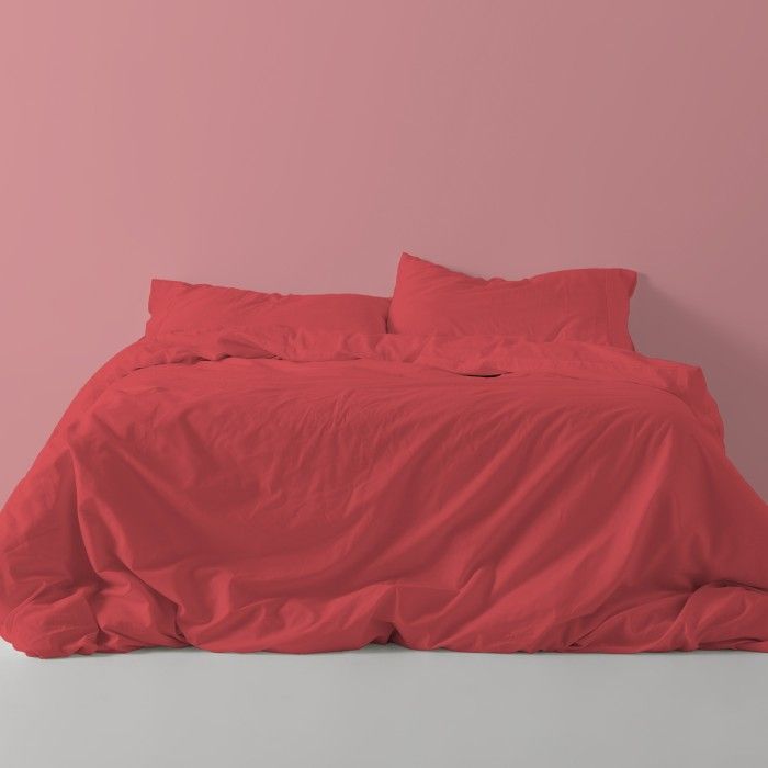 Funda nórdica lisa algodón poliéster rojo vista frontal